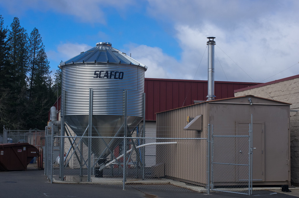 pellet silo and boiler room at Illinois Valley High School in Cave Junction