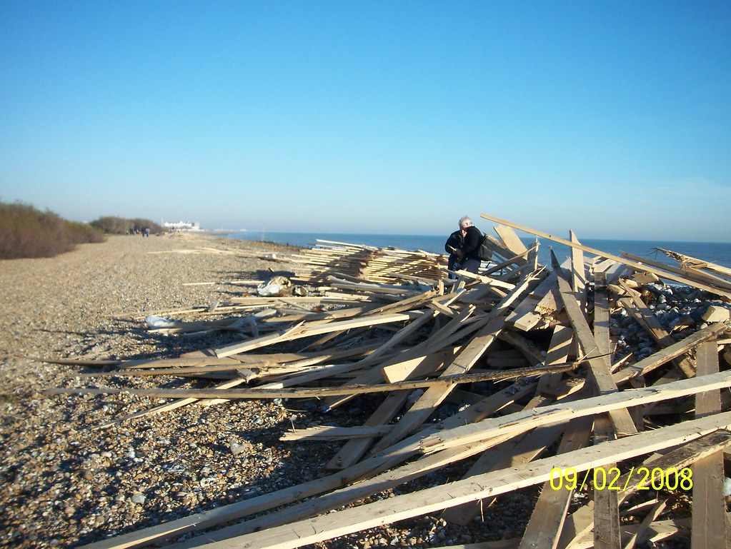 Pile of wood on Worthing Beach (January 2008)